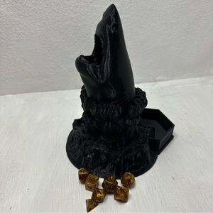 Black Shark Dice Tower with Gold Dice